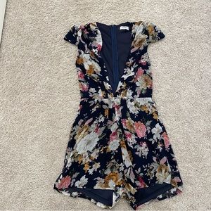 TOBI navy blue floral romper with cap sleeves
